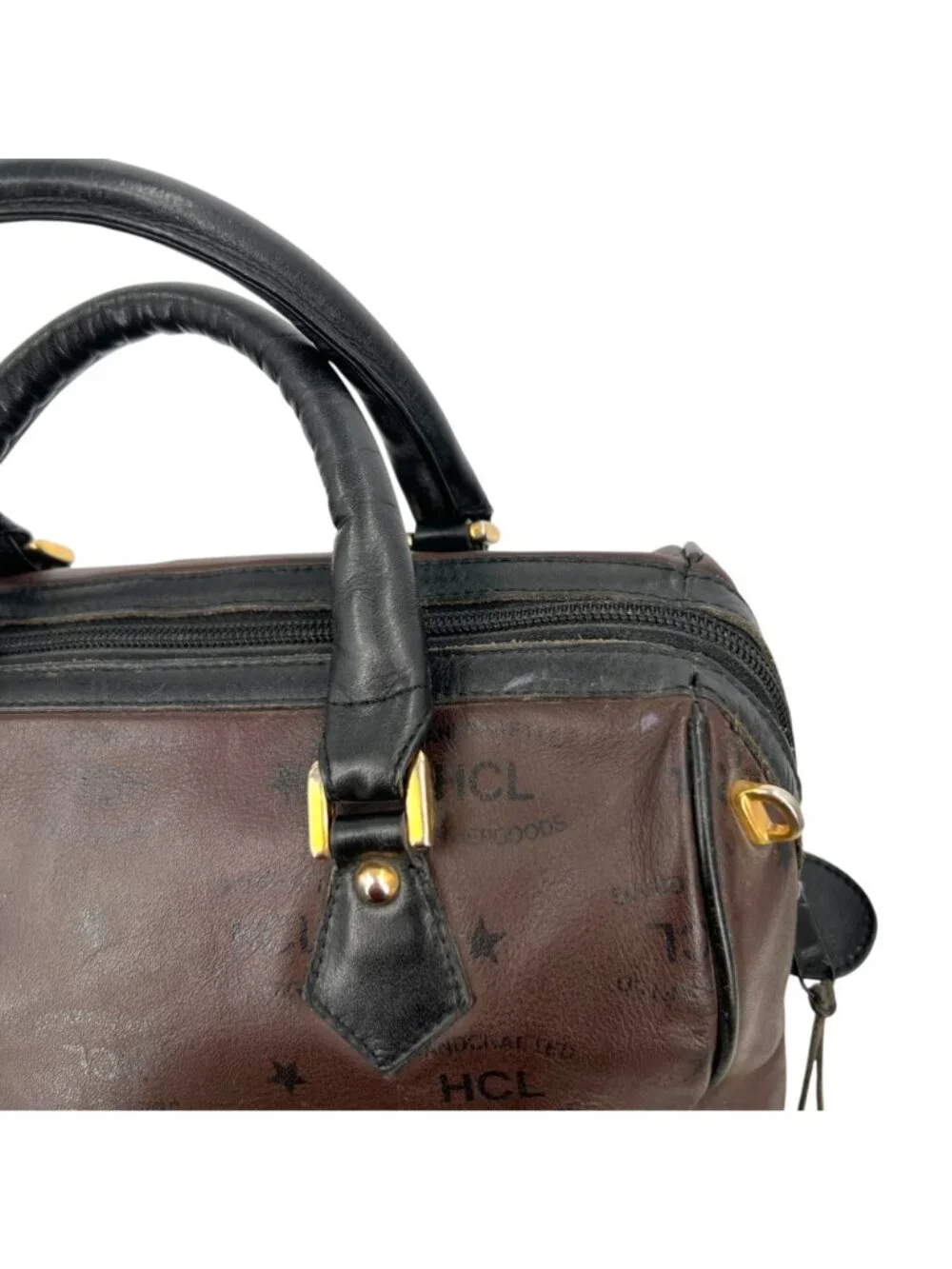 HCL Vintage 80s 90s Brown Leather Monogram Handbag Luxury Classic